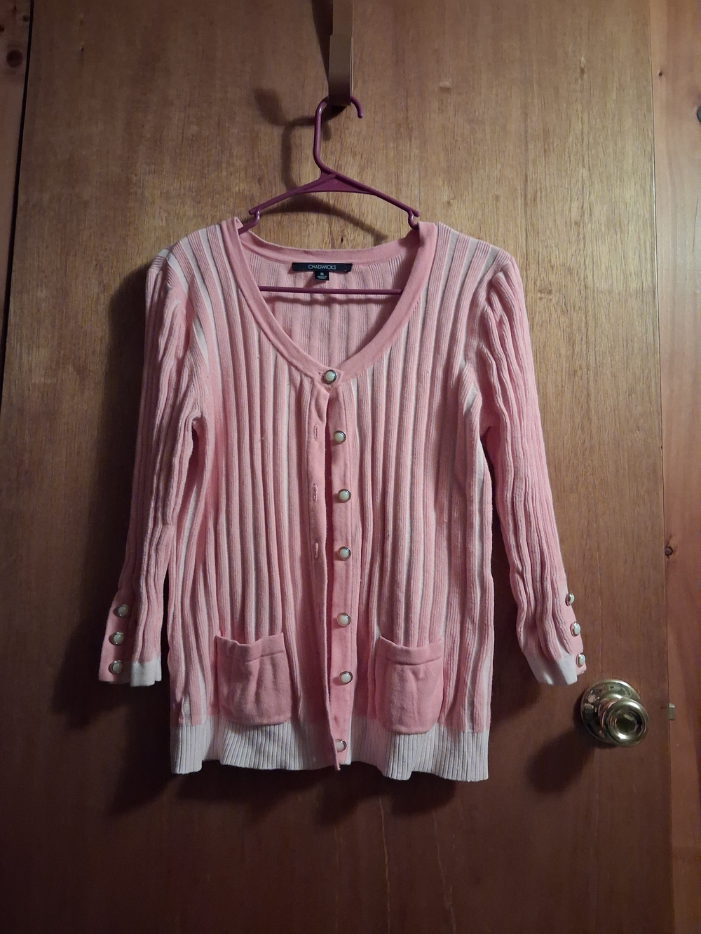 Chadwicks Light Pink Ribbed Button-Front Cardigan